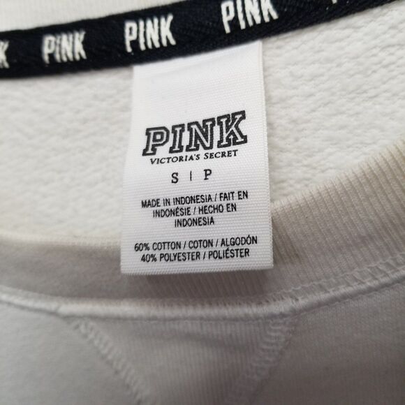 PINK Women's Spell Out Crewneck Sweatshirt White Black Size Small - Picture 4 of 8